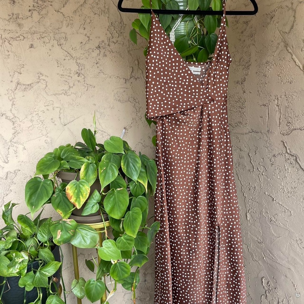 Urban Outfitters Brown Polka Dot Satin Dress - Picture 4 of 6